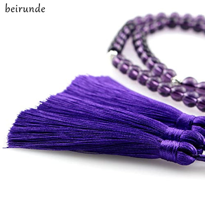 Muslims Islamic 99 Dhikr Tasbeeh Tasbih Prayer Beads, Purple Glass Beads with Tassel