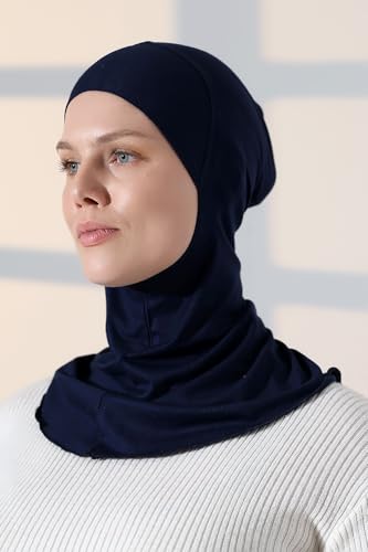 ihvan online, Hijab Undercap, Full Neck Coverage Under Scarf Hijabs, Head Coverings for Women, Muslim Stretchy Sports Turban - color: Navy Blue