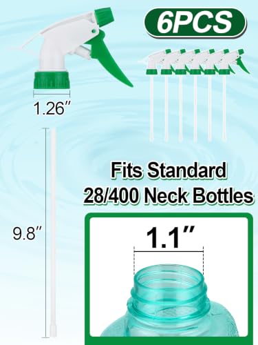 6Pcs 3 Modes Spray Bottle Nozzles Replacement Fit Standard 28/400 Neck | MADHOLLY DIY-Friendly Sprayer Tops, Mist/Stream/Off, Cuttable Tube for 8/16/32oz Bottle, for Plants, Hair, Cleaning - color: Green