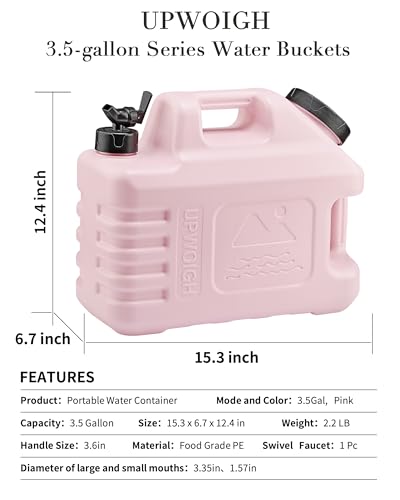 UPWOIGH 3.5 Gallon Camping Water Jug with Spigot, Blush Pink, 1 Pack | BPA-Free HDPE, Dual Cap Openings, Built-In Handles, Leak-Resistant Design, Portable Storage for Travel and Emergencies - color: Blush Pink