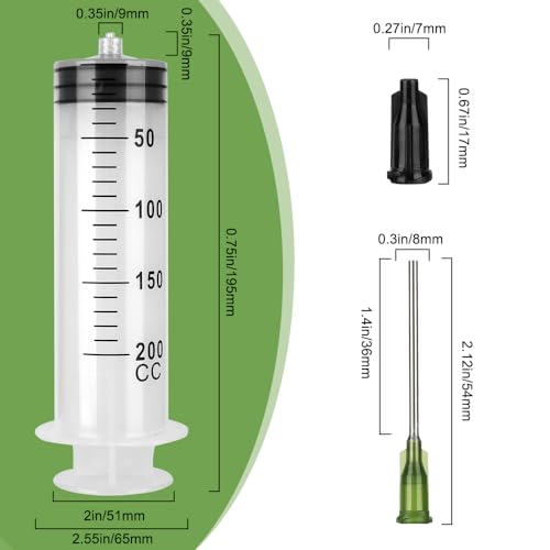 3 Pack 200ml Syringes with Needle 14G 1.5”, Sterile Luer Lock Syringe Individually Packaged for Scientific Labs, Measuring, Watering, Refilling - style: 200 ml