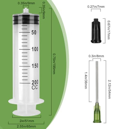 3 Pack 200ml Syringes with Needle 14G 1.5”, Sterile Luer Lock Syringe Individually Packaged for Scientific Labs, Measuring, Watering, Refilling - style: 200 ml