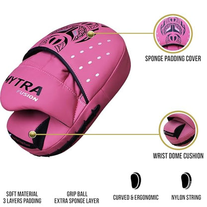 Mytra Fusion Boxing Pads - Focus Mitts MMA Muay Thai Boxing Mitts for Kickboxing Training and Martial Arts - color: Pink