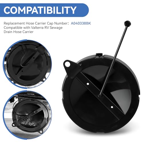 A040338BK Hose Carrier Cap/Strap for Valterra RV Sewer Hose Carrier | Replacement Storage Tube Holder Cover, End Caps with Strap Secure for Camper Waste Water Tank Vent Holder Black, 2 PCS
