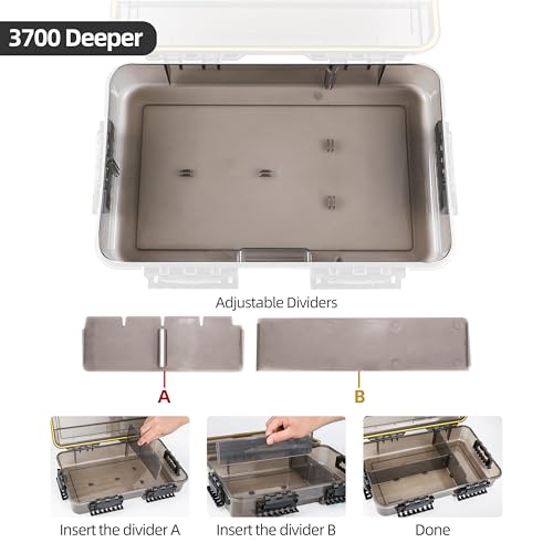 RUNCL Fishing Tackle Box, Waterproof Tray for Jigs Lures, Thicker Floating Tackle Utility Box with Adjustable Dividers, 3600/3700/Large 3700 Size - color: 1PC Deep 3700