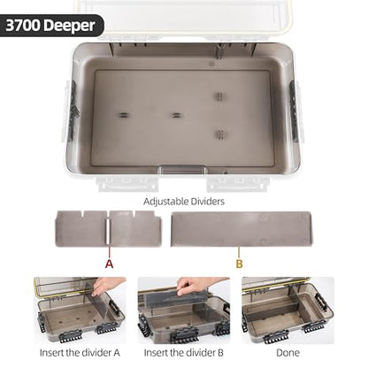 RUNCL Fishing Tackle Box, Waterproof Tray for Jigs Lures, Thicker Floating Tackle Utility Box with Adjustable Dividers, 3600/3700/Large 3700 Size - color: 3600+Deep 3700