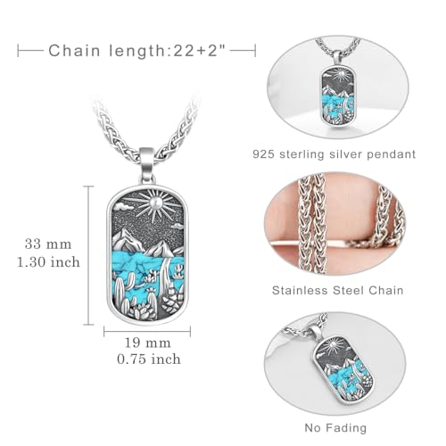 Western Catus/Knights Templar/St Michael/Santa Muerte/Praying Hand/Spartan/Virgin Mary/Tetragrammaton/Wrestlers/Allah Necklace Sterling Silver Dog Tag Necklace Christian Jewelry Gifts for Men - style: Western Cactus