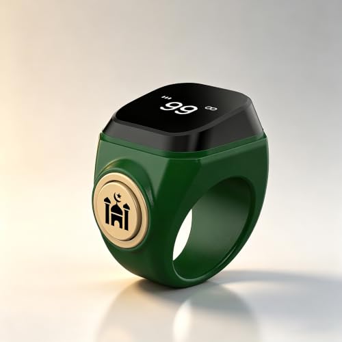 Smart Tasbih Zikr Ring,18mm (8) Muslim Digital Azan Alarm Clock,APP Support Digital Counter Prayer Reminder Rings, Waterproof 4 Digit Finger Counter zikr Ring for Muslims(Green) - color: Green, size: 18mm