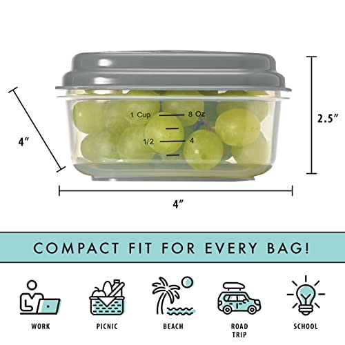Fit & Fresh Small Plastic Containers With Lids 8 oz, Small Snack Containers With Lids For Adults and Kids, Reusable Leakproof Dressing and Condiment Containers With Two Attachable Ice Packs - size: 1 Cup