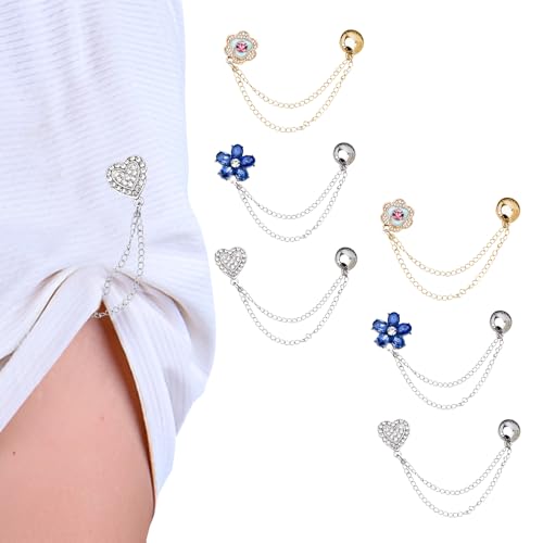 6 Pack Magnetic Clothing Clip–Elegant Shirt Clips for Women, Magnet Clothing Pins with Decorative Chain,Strong Hem Holder for Shortening and Decoration,T-Shirt Pants Shortening Magnetic Closure
