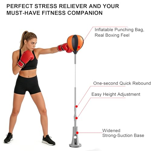 Punching Bag with Stand, Fast Bounceback Reflex Boxing Bag for Adults, Height Adjustable Speed Bag for Training, Improve Reflexes & Stamina, Home Fitness Equipment