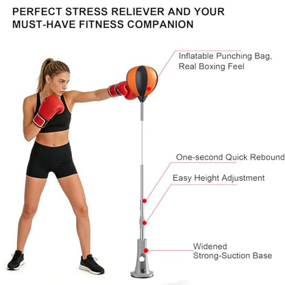 Punching Bag with Stand, Fast Bounceback Reflex Boxing Bag for Adults, Height Adjustable Speed Bag for Training, Improve Reflexes & Stamina, Home Fitness Equipment