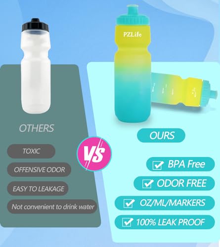 24oz Bike Squeeze Water Bottle, BPA Free Cycling Water Bottle,Leakproof, with Capacity Scale w/Pull Top Lid, Reusable Sport Water Bottle, for Bicycle, Gym,Mountain Bike 4Pack - color: z-4PCS