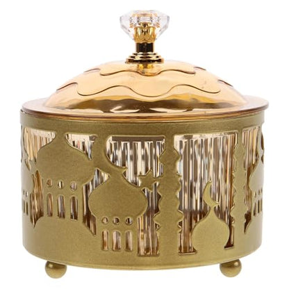 Gold Serving Tray with Lid, 3.5x3.5 Metal Ramadan Decor, Elegant Islamic Platter Wedding Cake Plate Islamic Ramadan Decor for Eid Dessert, Candy, Wedding & Table Decorations