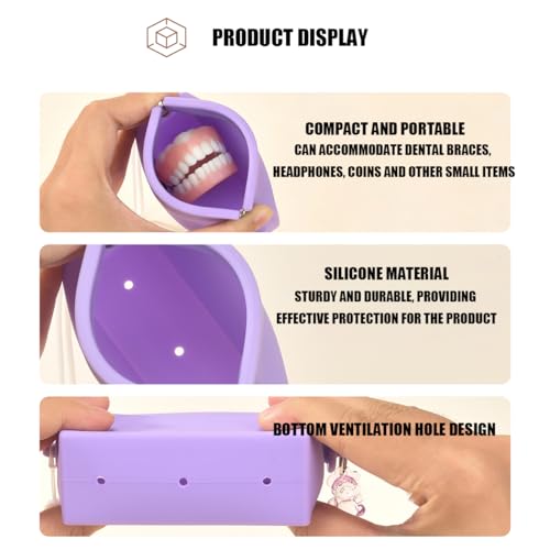 1pc Portable Silicone Retainer Case with Vent Holes, Hygienic Travel Storage Box for Dentures, Aligners and Mouthguards, Black - color: Black