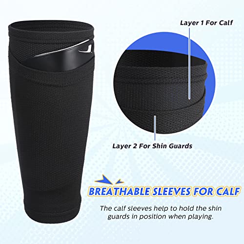 Hicarer Soccer Shin Guards Sleeves 4 Pairs Flexible Soccer Shin Guard Leg Performance Support Polyester Soccer Shin Guard Sleeve Holder with Pocket for Soccer Sport