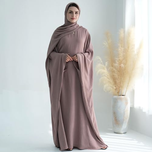 Women Muslim Abaya Dress 1Piece Bat Sleeve Islamic Maxi Robe Fashion Jilbab for Women Eid Kaftan Muslim Robe - color: Ash Pinka, size: Medium