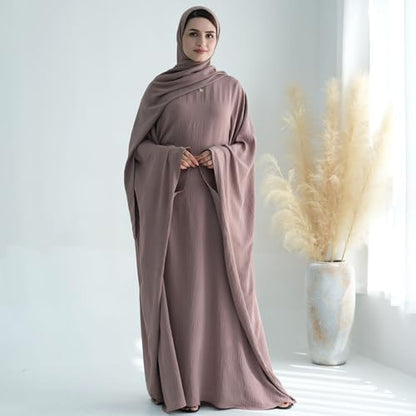 Women Muslim Abaya Dress 1Piece Bat Sleeve Islamic Maxi Robe Fashion Jilbab for Women Eid Kaftan Muslim Robe - color: Ash Pinka, size: Large