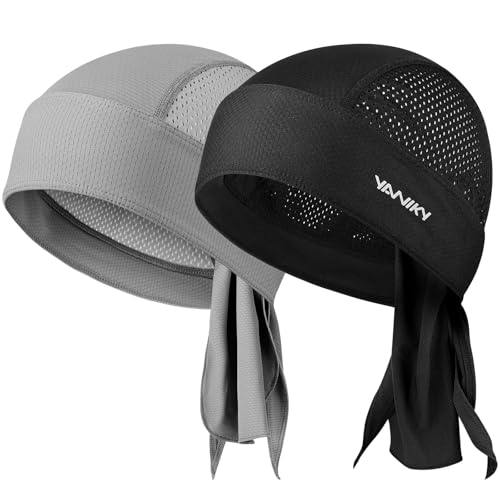 YANIKY Do rag Bandanas for Men, Breathable Skull Caps Dew Rags for Women - color: Black+gray