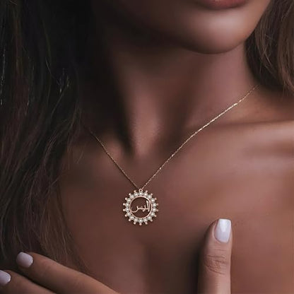 LUSSO Customized 14K Gold Filled Name Plate Necklaces For Women And Men - Customized Necklace Arabic Nameplate Pendant Ethnic, Personalized Name Necklace - color: 2 - Gold Name Necklace