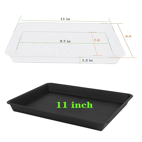 VUWEZ Plant Saucer Growing Tray, Seed Starter Tray Rectangular, Heavy Sturdy Plastic Plant Drainage Saucers, Plant Drip Trays for Pots, Seed Starter Growing Trays (11 x 9 inch, 6 Pack) - color: Black, size: 11'' x 9'' x 1.2'' (6 pack)