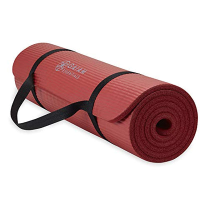 Gaiam Thick Yoga Mat, Exercise & Fitness Mat with Easy-Cinch Carrying Strap | Non-Slip NBR Foam | Joint Cushioning | Yoga, Pilates, Fitness & Floor Workouts | 72"L x 24"W - color: Red