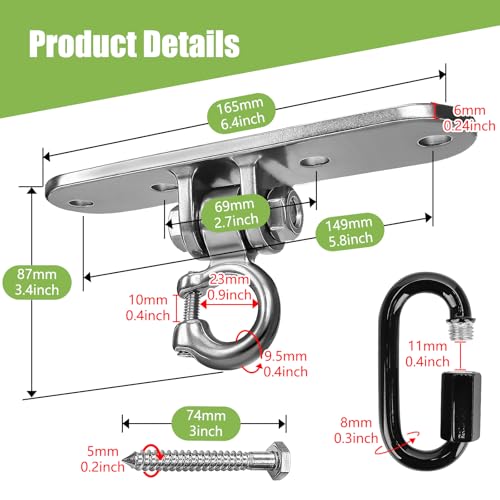 Swing Hanger Accessories Heavy Duty Smooth Operation with 180° Swing Bearings 800lb Capacity for Indoor Outdoor Swing Chairs Hammocks Playgrounds Yoga - size: size 7
