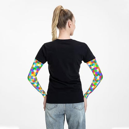 Arm Sleeves Outdoor Garden Sports Cooling Sun Sleeve for Women Men Farm - color: Autism Puzzle