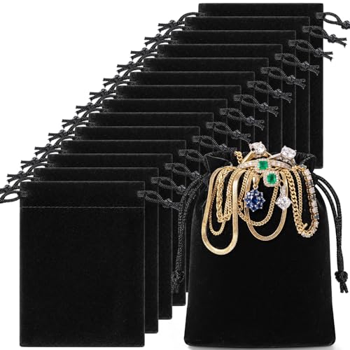 100 Pcs Black Velvet Drawstring Bags, Velvet Jewelry Pouches Soft Black Gift Packaging Bags for Dices, Watches, Earrings, Coins Storage, Reusable Wedding Party Favor Pouches (3 x 4 Inch) - size: 3 x 4 Inch