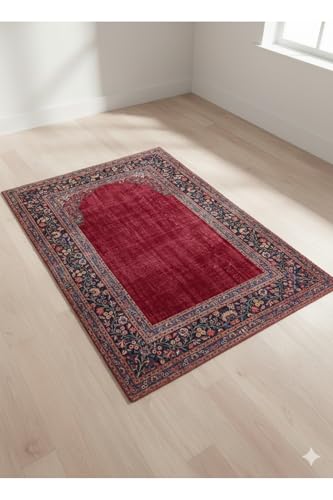 Prayer Rug Classic Design Soft Touch Non-Slip Burgundy Color, Comfortable Islamic Prayer Mat with Knee Support, Prayer Carpet for Home and Travel - Burgundy, 43x28 inch