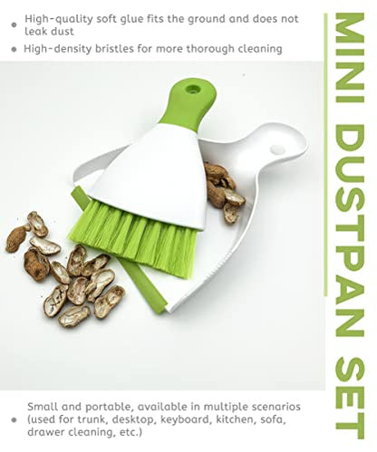Dust pan Broom Brush Dustpan - Small Broom and Dustpan Set,Mini Broom and Dustpan,Small Dustpan and Brush Set for Home Cleaning, Sofa, Desk, Guinea Pig Cage, Cat Litter etc.（Light Green）