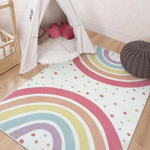 STARUIA Washable Rainbow Rug for Girl Nursery, Small Rug 3x5 Colorful Area Rugs for Kids Bedroom, Non-Slip Soft Polka Dot Carpet Kids Rugs for Classroom Playroom Tent Castle - color: Colorful, size: 3'x5' (Rectangular)