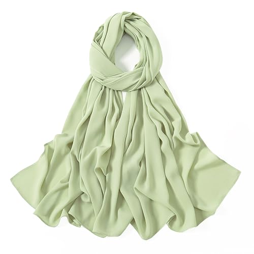 Heavy Not Easily See Through Long Chiffon Hijab Scarf for Women, Amazing Smooth Muslim Head Scarves - color: Apple Green