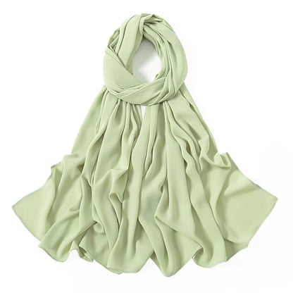 Heavy Not Easily See Through Long Chiffon Hijab Scarf for Women, Amazing Smooth Muslim Head Scarves - color: Apple Green