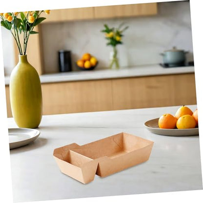 Healifty 50 Pcs Paper Food Serving Tray with Dip Pocket Paper Food Boats Fast Food Holder French Fries Box Party Snack Boat for Tacos Nachos Crawfish
