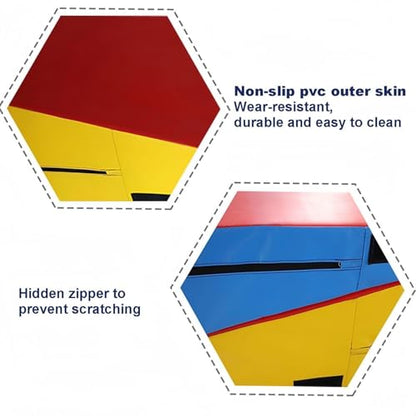 LICOME Folding Incline Gym Mat Tumbling Cheese Wedge Design for Gymnastics, Martial Arts, Dance, Yoga And Stretch Training，After It Can Be Used As A Jumping Box - color: Red Blue Yellow, size: 150x75x35cm