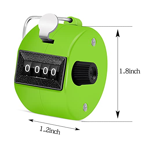 Eliamo 12 Pcs Hand Tally Counter 4-Digit Lap Counter Clicker, Manual Mechanical Handheld Pitch Click Counter with Finger Ring for School Golf & Knitting Row Croche - color: Green