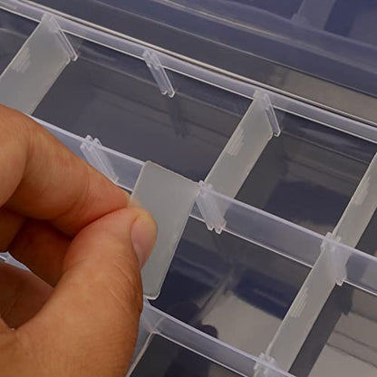 SINJEUN 32 Pack 15 Grids Plastic Jewelry Organizer Box, Clear Jewelry Storage Boxes with Removable Dividers, Small Beads Storage Container for Art and Crafts, Fishing Tackles