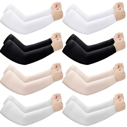 Janmercy 8 Pairs Arm Sleeves Thin Skin Protectors - color: White, Beige, Black, Gray