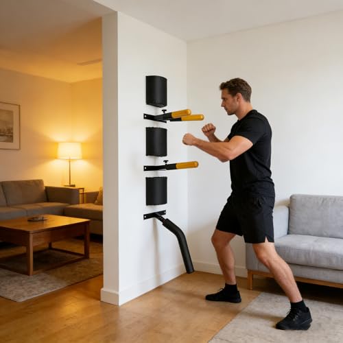 Wing Chun Dummy for Martial Arts Training - Wall Mount & Portable Options - Interchangeable Spring Arms for Martial Arts, Boxing, and Karate Practice (Wall Mounted)