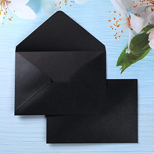 PONATIA 50 Pack A7 Envelopes, 5.25 x 7.25'' Black Shiny Envelopes - color: Black