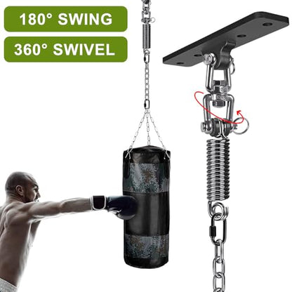 Dolibest Hammock Chair Hanging Kit, Heavy Duty Swing Hanger with Spring and 39" Chain, Indoor Outdoor Playground Hanging Hammock Punching Bags, 360+180° Rotation, Easy to Install, Black - color: Black Swing Hanger With 39.4''chain+spring