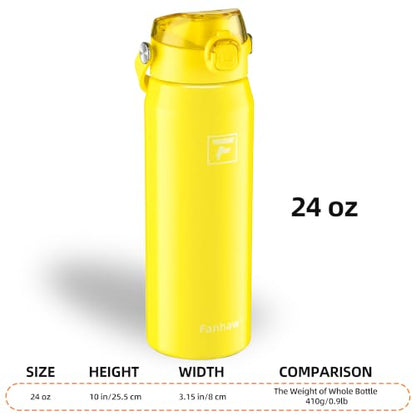 Fanhaw 24 oz Insulated Stainless Steel Water Bottle with 2-in-1 Straw& Chug Lid, Leakproof Wide Mouth Vacuum Bottle for School, Sports, Kids, Teens& Adults, Back to School Essentials (Bright Yellow) - color: Bright Yellow
