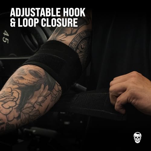 Gymreapers Weightlifting Elbow Wraps (1 Pair) - Flexible 40'' Elbow Compression Strap & Joint Support Brace - for Bench Press, Powerlifting, and Pressing - color: Black
