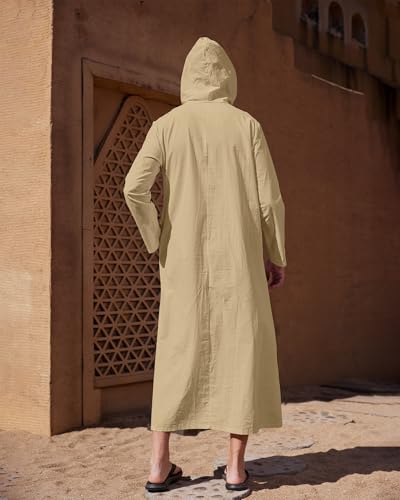 YAOHUOLE Long Sleeve Kaftan Thobe Button down Men Thobe with Pocket Big and Tall Kaftan Muslim Men Thobe - color: Khaki, size: Medium