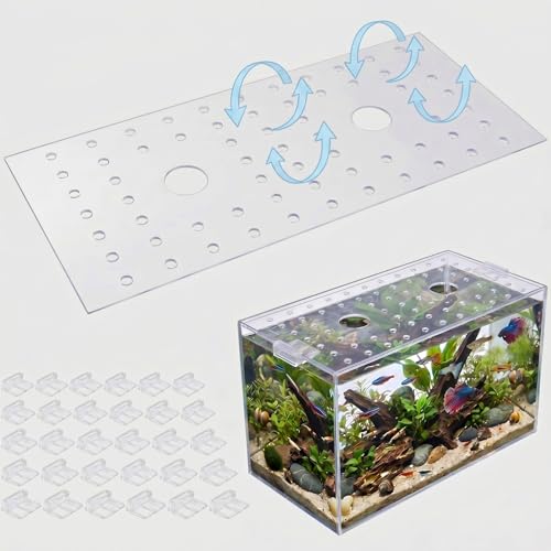 Sieral Clear Aquarium Polycarbonate Canopy Set with 30 Cover Clips 28.61 x 10.98 x 0.12 Inches for 20/29/37 Gallon Without Center Brace Aquariums Cover Anti-Jump Net Canopy