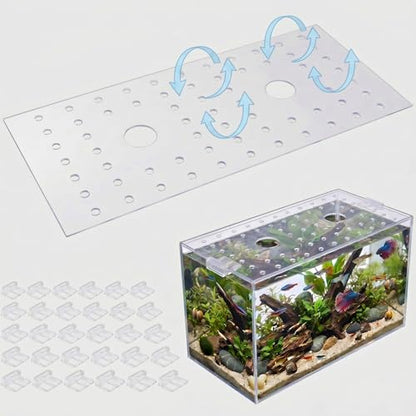 Sieral Clear Aquarium Polycarbonate Canopy Set with 30 Cover Clips 28.61 x 10.98 x 0.12 Inches for 20/29/37 Gallon Without Center Brace Aquariums Cover Anti-Jump Net Canopy