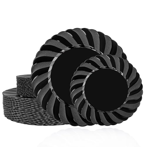 U-QE 60 Pcs Black Plastic Plates for Party – Black Plastic Disposable - color: Black