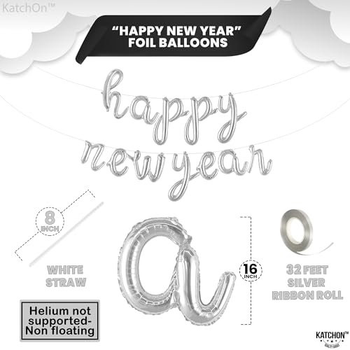 KatchOn, Pack of 15, 3D Gold Star Garland Decorations | Star Hanging Decorations for New Years Decorations 2026 with Silver Happy New Years Balloons | Happy New Year Eve Balloons for NYE Decor