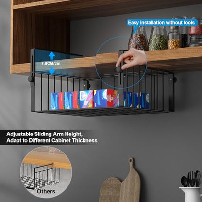 AmonHouseware 2Pack Under Shelf Storage Basket Organizer, Black | Adjustable Hanging,Under Cabinet Add-on, Slide-in Baskets, for Laundry Room Kitchen Pantry Desk Bookshelf Counter Cupboard - color: Black